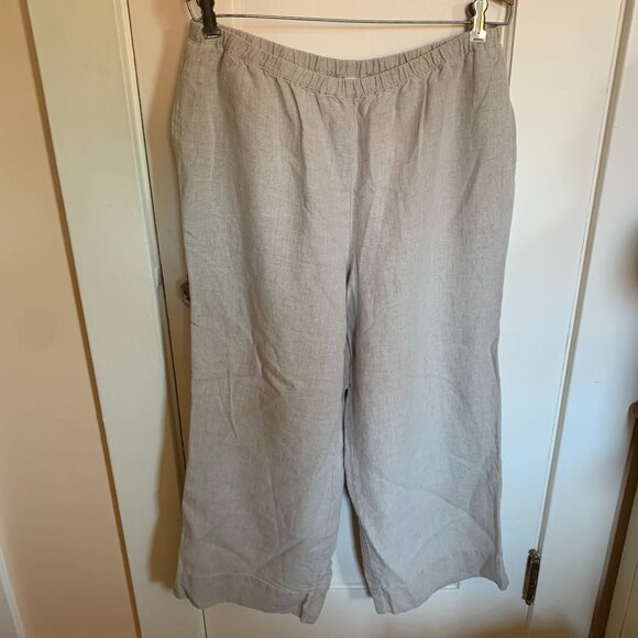 J.Jill 100% Linen Pull On Elastic Wide Leg Pants M Boxy Pockets Beach Lagenlook - Picture 1 of 5